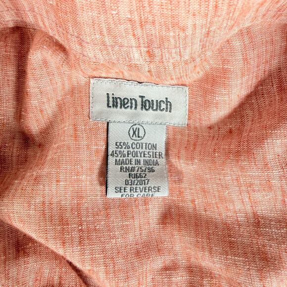 Linen Touch Mens Salmon Short Sleeve Button Down Costal Resort Wear Soft Boy XL - Picture 2 of 5